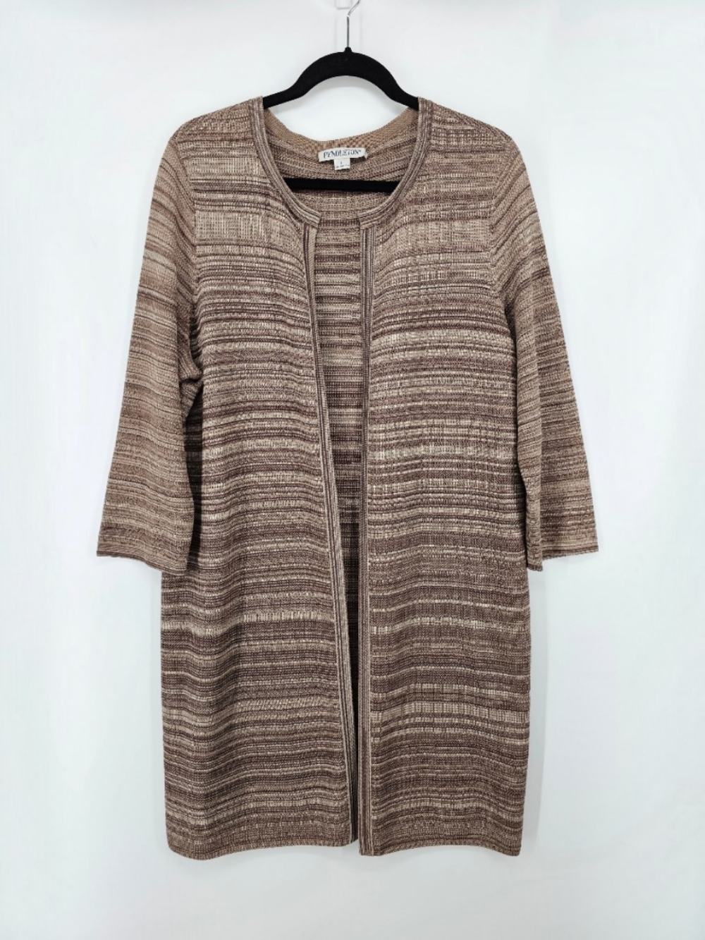 Pendleton Women's Large Silk Cotton Longline Open Front Cardigan Brown Striped